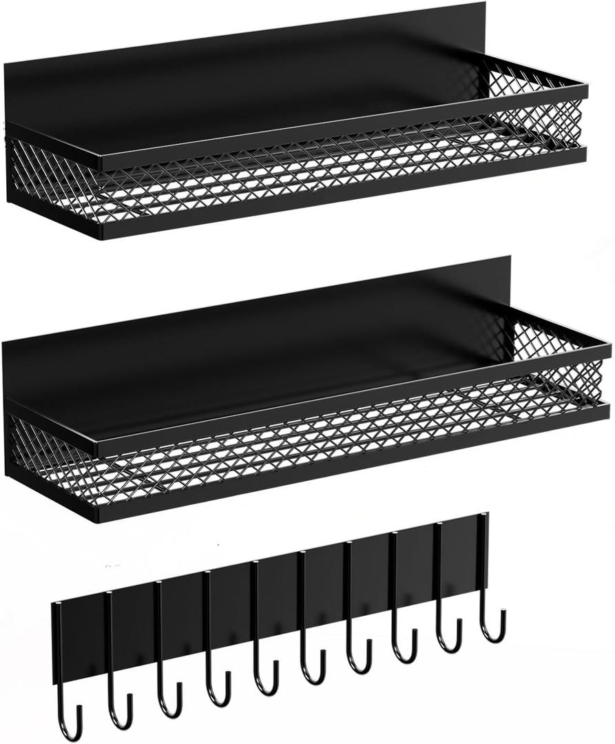 Magnetic Spice Rack for Refrigerator, 3 Pack Magnetic Shelf for Refrigerator, Movable Magnetic Basket is Used for Side Storage in Ovens, Microwaves, or Washing Machines (Black)