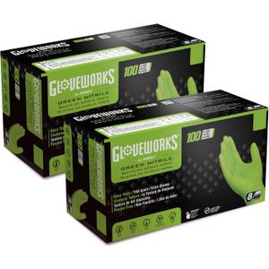 GLOVEWORKS HD Green Nitrile Gloves, 8 mil Nitrile Gloves Medium-XXL Sizes, Nitrile Disposable Gloves with Raised Diamond Grip (Medium (Pack of 200))