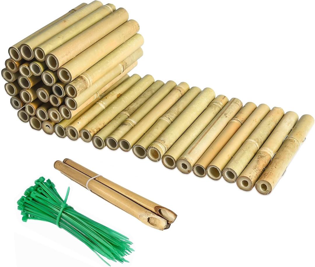 8x39IN Natural Bamboo Edging, Bamboo Garden Border Edging, Outdoor Landscape Edging for Decorative Garden, Patio Flower Garden Bed, Lawn, Yard, Pool Fences1Pc with 3 Short Poles