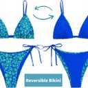 ZAFUL Women's Triangle Bikini Floral String Bikini Set Two Piece Swimsuit Bathing Suits (Blue), Medium