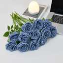 100 Pcs Fake Dusty Blue Roses, Artificial Blue Flowers Bulk Realistic Silk Faux Rose with Long Stems for Wedding Bridal Bouquet Anniversary Floral Arrangement Decor