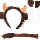 Bull Horns Headband, Bull Ear Headband With Tail Bow Tie Funny Cosplay Party Halloween Ox Costume Accessories Halloween Party Props for Kids Adults (Brown)