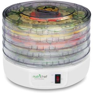 NutriChef Electric Countertop Food Dehydrator - Multi-Tier High-Heat Circulation Professional Food Preserver, Fruit, Vegetable Dryer, Meat or Beef Jerky Maker w/ 5 Stackable Trays - AZPKFD12