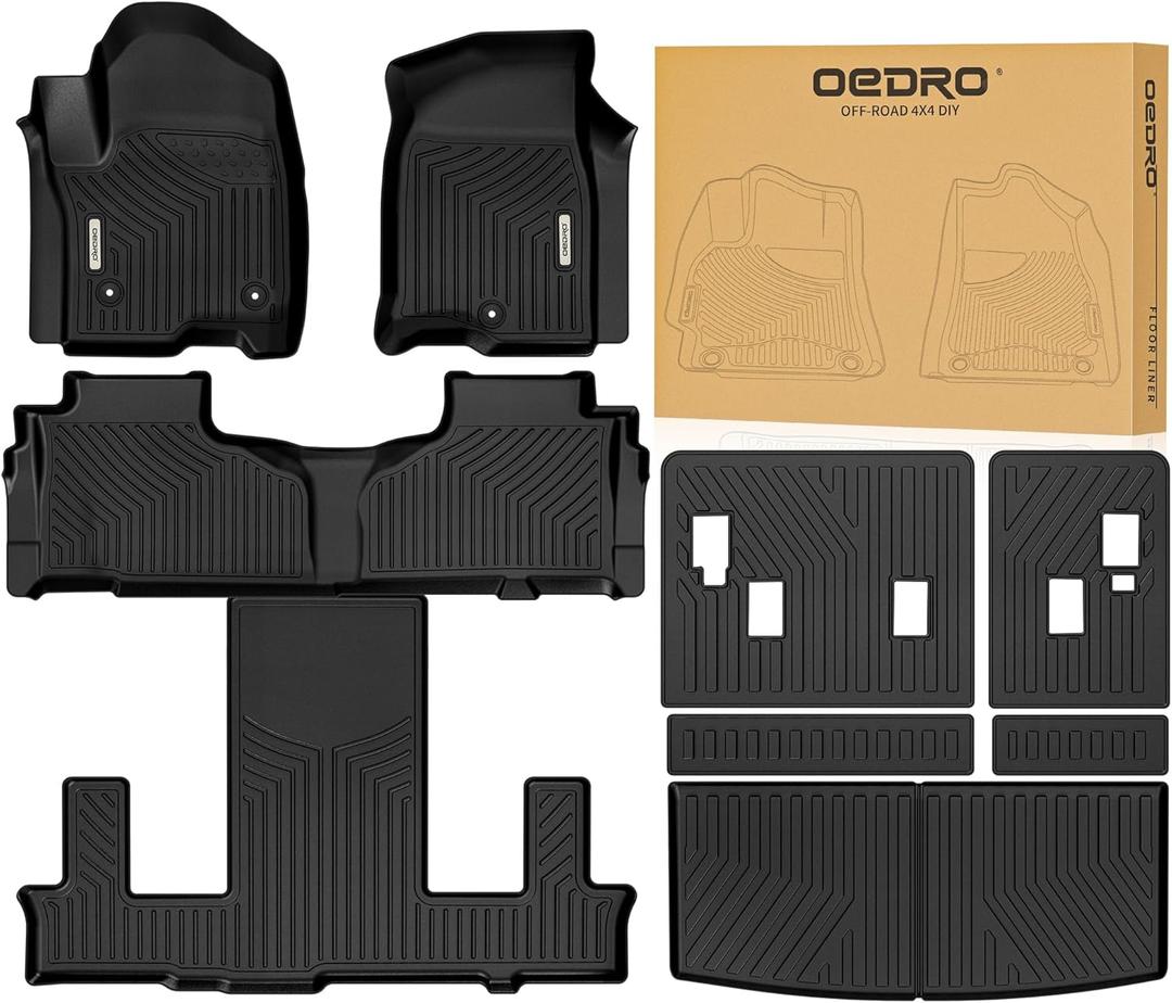 OEDRO Floor Mats Set Fits for Chevy Tahoe/GMC Yukon(Not Fit Yukon XL)/Cadillac Escalade 2021-2026 w/ 7-Seat, All Weather Trunk Mat with Backrest Mats fits Chevy Tahoe Yukon Car Liner Accessories