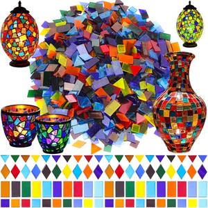 2400 Pcs Mosaic Tiles, Glass Mosaic Tiles for Crafts Bulk, Assorted Color Stained Mosaic Glass Pieces, Mosaic Supplies for Home Decoration, Art Crafts, DIY Projects, Transparent
