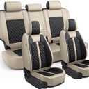 IKABEVEM Custom for Honda CR-V Car Seat Covers Full Set 2023 2024 2025 2026 2027 LX;EX;EX-L;Sport;Touring;Special Edition & Hybrid Model Luxury Faux Leather Seat Protector(Black&Beige)