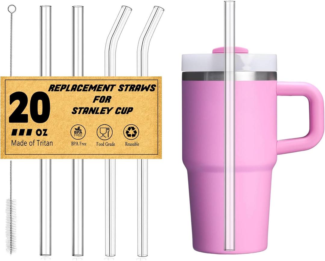 4 Pack Replacement Clear Straws for Stanley 20 oz 14oz Tumbler, 8.85 inch Reusable Plastic Straws for Yeti 30oz 25 oz 26 oz 20 oz Tumbler, Mason Jar 16oz Venti Cup with Brush, Made of Tritan