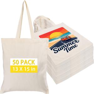 Canvas Tote Bag Bulk for DIY Projects, 13x15 Inches Tote Bags for Sublimation, 10oz Machine Washable Fabric