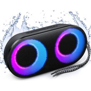 MIATONE Drum Shower Speaker with LED Lights, IPX7 Waterproof Bluetooth Speaker, 15W Loud Sound, Bluetooth 5.3, 24H Playtime, Portable Speaker for Bathroom, Shower, Pool, Beach, Teen Boys Girls Gifts
