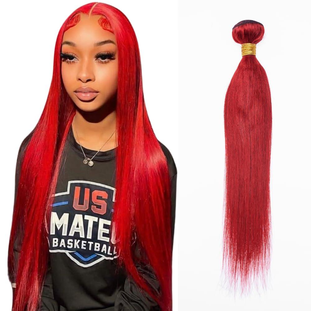 Red 15A Straight Bundles Human Hair 100% human hair bundles Single Bundle straight Human Hair Ombre Straight Bundles 100% Unprocessed Brazilian Remy Virgin Hair Red 12 inch