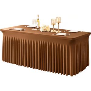 1 Pack Brown Spandex Tableclothes for 4 Foot Rectangle Tables, Wrinkle Free 4ft Fitted Table Cover Stretch Table Cloth Desk Skirt for Weddings Baby Shower Birthday Party Banquet Decorations,  Brown, 48" x 24" (4FT-1 Pack)
