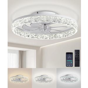 Ceiling Fans with Lights and Remote, 19.7" Low Profile Ceiling Fan with Light, 3000-6500K DimmableStepless Color Temperature Change and 6 Speeds for Bedroom, Kids Room and Living Room (White)