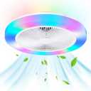 Low Profile Ceiling Fan with Light, 19.6in RGB-LED Dimmable Enclosed Ceiling Fans with APP Control, 6 Speeds Bladeless Flush Mount Enclosed Ceiling Fan for Bedroom Kids Room Party(White)