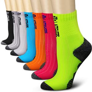 CHARMKING Compression Socks for Women & Men Circulation 15-20 mmHg is Best for Athletic Running Cycling Nurse Daily Wear (Small-Medium, 12 White/Orange)