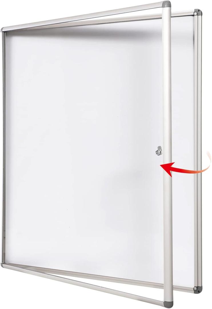 SWANCROWN Locking Bulletin Boards Enclosed Noticeboard White Glass Message Boards Indoor for School Office 38x38 inches (12xA4) (Silver Frame)