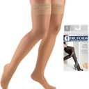 Truform Sheer Compression Stockings, 8-15 mmHg, Women's Thigh High Length, 20 Denier, Beige, Large