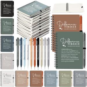 Difference Maker Employee Appreciation Gifts Bulk Inspirational A6 Spiral Notebooks Journal with Ballpoint Pens for Valentines Coworker Staff Team Office Gifts(Neutral Colors,10 Sets)