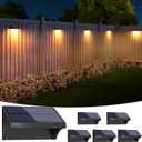 NIORSUN Outdoor Fence Lights, 6 Pack Waterproof LED Solar Fence Lights with 1500mAh Battery, Warm White/Cool White/RGB, Easy-to-Install Wall Light for Deck, Patio, Railing, Stairs & Backyard  Black
