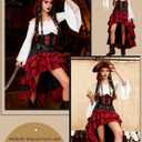 Verceco Pirate Costume Women Outfit with Renaissance Pirate Shirt Skirt Corset Waist Belt Womens Halloween Pirate Costumes (White+Red, M)