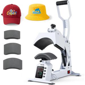 VEVOR Hat Heat Press Machine, with 4 Interchangeable Platens and Caps Stretcher, Precise Temperature & Time Control, Heat Press for Hats and Caps, for HTV Iron On and Sublimation Projects, White