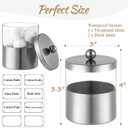 Gaussra Apothecary Jars, Qtip Holder - Brushed Stainless Steel Bathroom Jar with Stickers - Farmhouse Decor Qtip Dispenser for Qtips, Cotton Balls, Swabs, Makeup Sponges (2 Pack, Brushed Nickel)