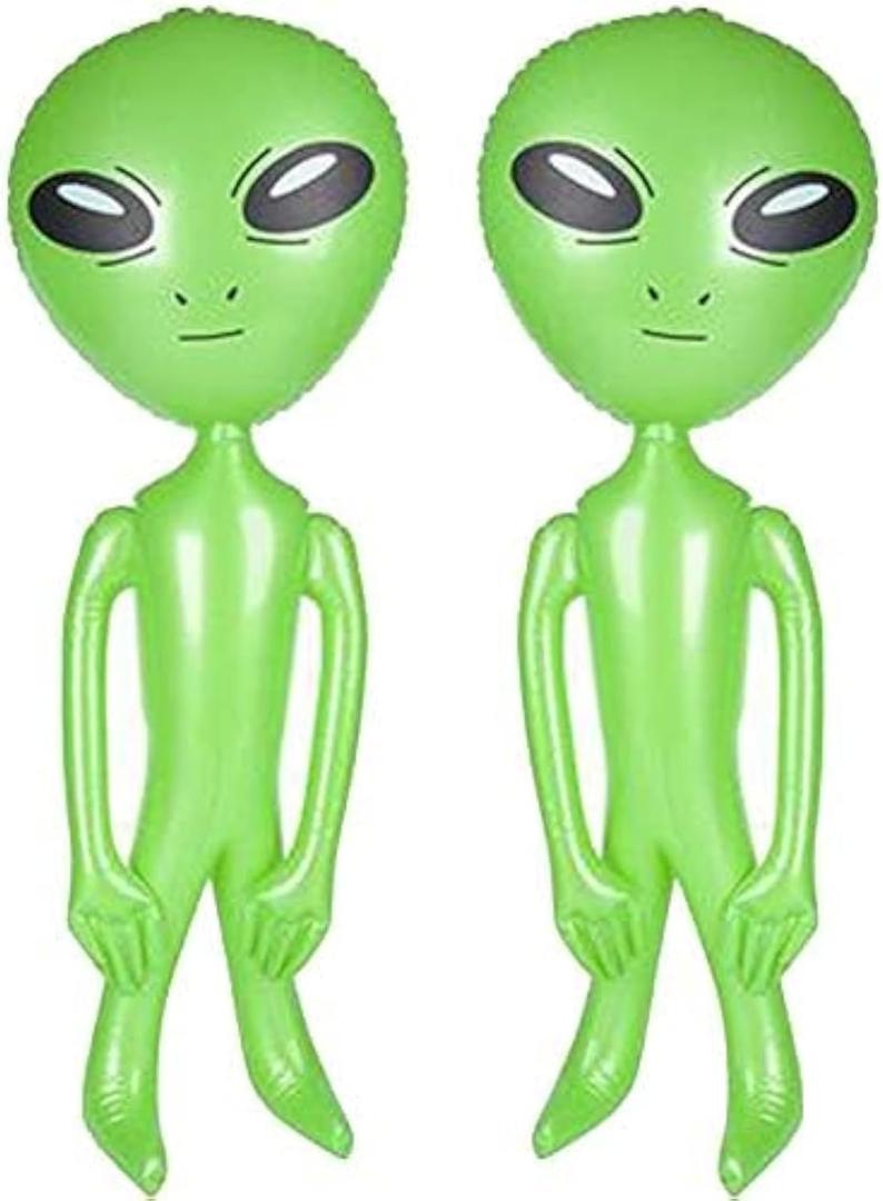 ArtCreativity Green Inflatable Alien, Set of 2, Outer Space Decorations, 34 Inch Inflatable UFO Toys, Alien Party Decorations, Birthday Party Favors, Swimming Pool Toys for Kids