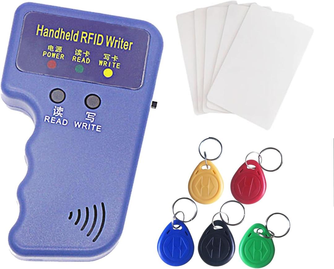 Handheld 125khz Copier RFID Smart 125khz Card Duplicator Used for T5577 keyfobs and Cards+5pcs T5577 rewrite Keychains +5 T5577 rewrite Cards