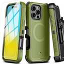 M MYBAT PRO Maverick Series iPhone 16 Pro Max Case with Belt Clip Holster,[Compatible with Magsafe] w/Screen Protector,Anti-Drop,Shockproof,360Rotating Kickstand,Heavy Duty Protection Army Green
