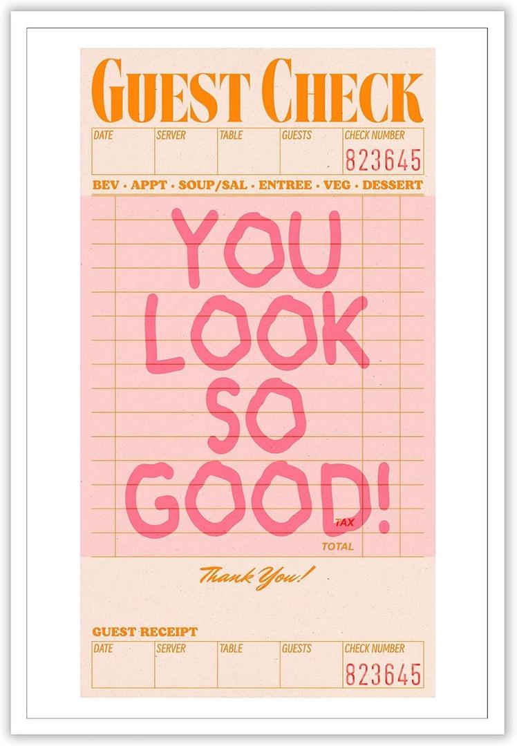 Liyark You Look So Good Pink And Orange Posters Trendy Retro Preppy Canvas Wall Art Funky Inspirational Positive Room Aesthetic Print Painting Maximalist Dorm Wall Decor 16x24in Unframed