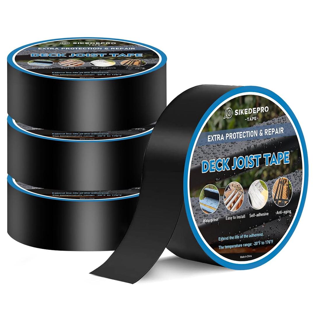 SIKEDEPRO Joist Tape for Decking 2'' X 50',4 Rolls Weatherproof Butyl Tape for Decking,Butyl Sealant Tape,Deck Flashing Tape, Ideal for Wood Decks Beams Roof, Outdoor Construction Use