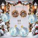 Jetec 4 Pcs 17" Christmas Inflatable Ball Ornament with Glitter Cloth Cover, Large PVC Xmas Blow up Ornaments Holiday Blow Ball for Yard Outdoor Lawn Porch Decorations (Round,Iridescent)