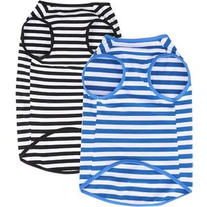 WEONE Dog Shirt Striped Cotton Shirt, Dog Outfits Pet Breathable Soft Basic Clothes for Small Medium Larg Boy Girl Dogs- M