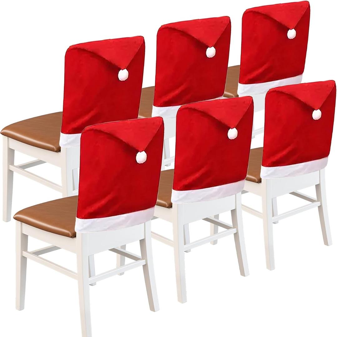 Christmas Chair Covers Hat Chair Back Covers for Xmas Holiday Chair Covers Set of 6, Stretch Parsons Chair Slipcovers Removable Washable kitchen for Home Hotel Banquet Holiday Decoration6Pcs (Red)