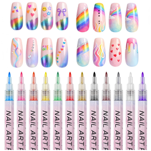 12 Color Nail Art Pens, 0.7 MM Nail Polish Pens Set Drawing Painting Point Liner Acrylic Painted Pen Kit, Waterproof and Quick-drying Nail for DIY Nails Art Design Manicure Tools