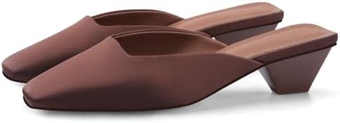 Adrizzlein Mule Heels for Women Square Toe Kitten Heel Satin Mules Closed Toe Low Heel Slides Sandals Summer Dress Shoes (Size:8)