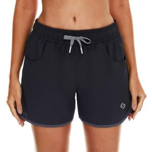 HODOSPORTS Women's 4" Swim Shorts Quick Dry Board Shorts Swimsuit Bottom with Pockets (X-Large, Black)