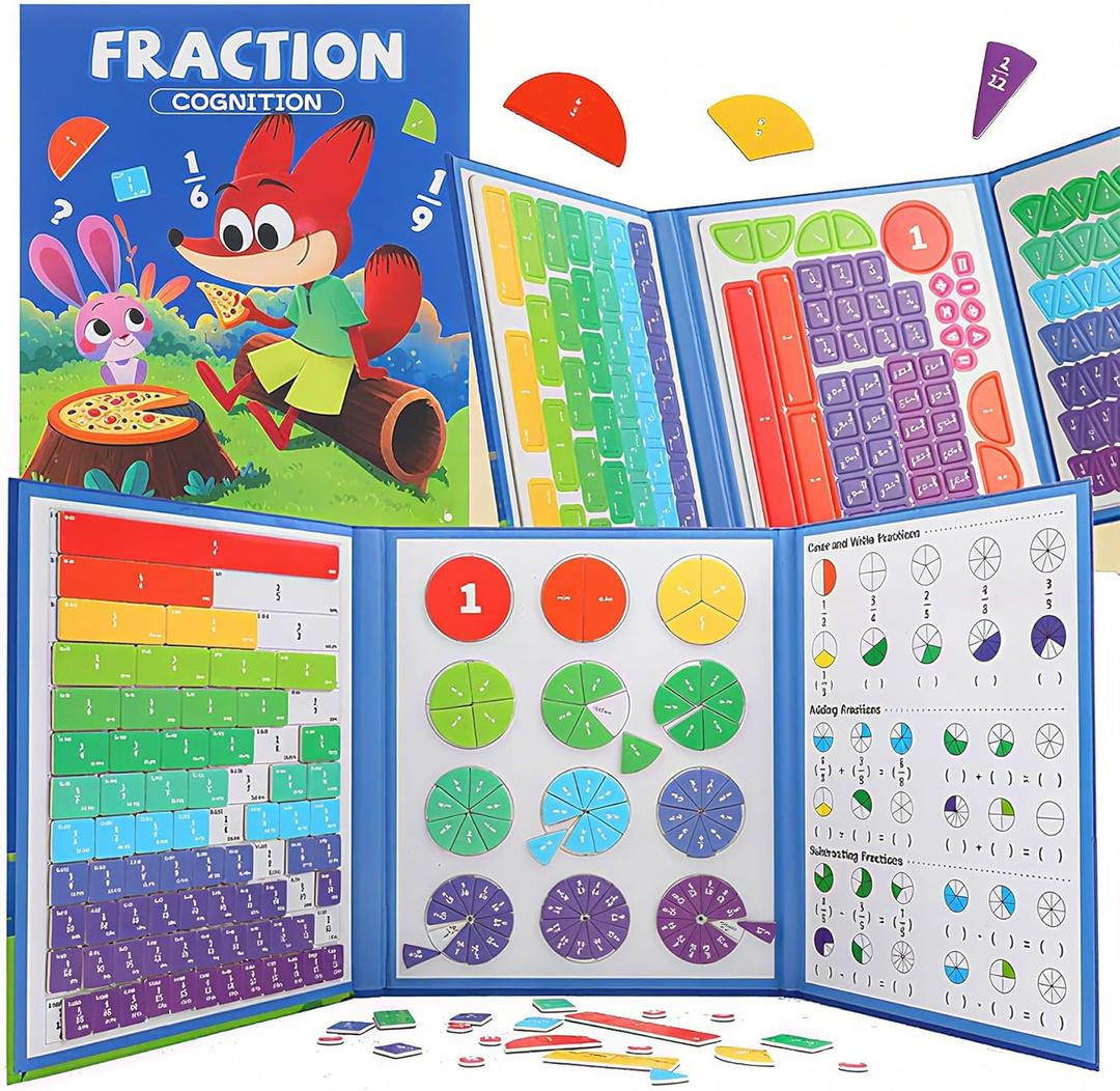 STEM Magnetic Fraction Demonstration Book for Kids with 152 Pcs Math Fraction Magnets Tiles and Disc Set Educational Math Learning Manipulatives Set