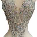 Zbroh Handmade Bodice Rhinestones Applique Sewing Glass Beads Stones Crystal Trim Lace Patches for Dress Clothing Accessories 13X18inches (Clear AB)