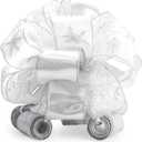 Christmas Tree Topper Bow - Bow: 11" sq. - Tails: 3 Yards Long Each - Silver Snowflake