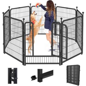 Dog Playpen, 40 inch 8 Panels Dog Fence Outdoor Heavy Duty Dog Pen for Large/Medium/Small Dogs, Indoor Puppy Playpen with Door Portable Pet Fence for RV Camping, Yard