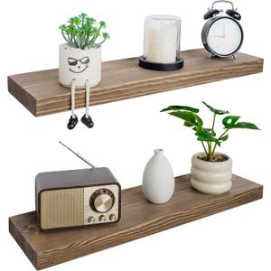 BGMG 30 inch Walnut Floating Shelves for Wall Set of 2,High End Solid Real Wood 30 in Floating Shelf,Rustic Wooden Wall Mount Shelves,Heavy Duty Bracket,30x6.7x1.25 inch