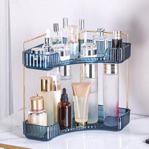 Corner Bathroom Counter Organizer Bathroom Countertop Shelf Makeup Organizer for Vanity Perfume Tray for Corner Storage (2 Tiers, Blue)