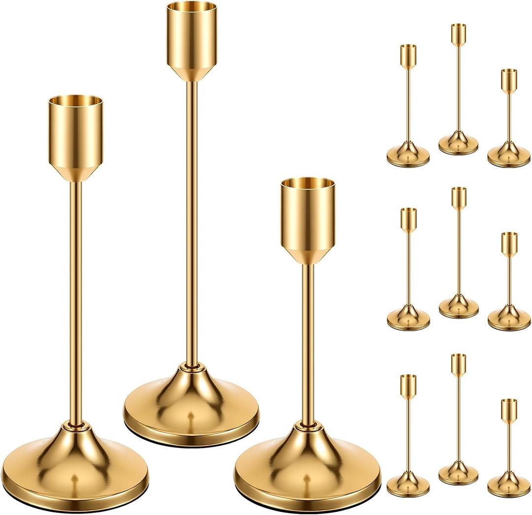 12Pcs Gold Candlestick Holders, Metal Candle Holders Taper Candle Stands