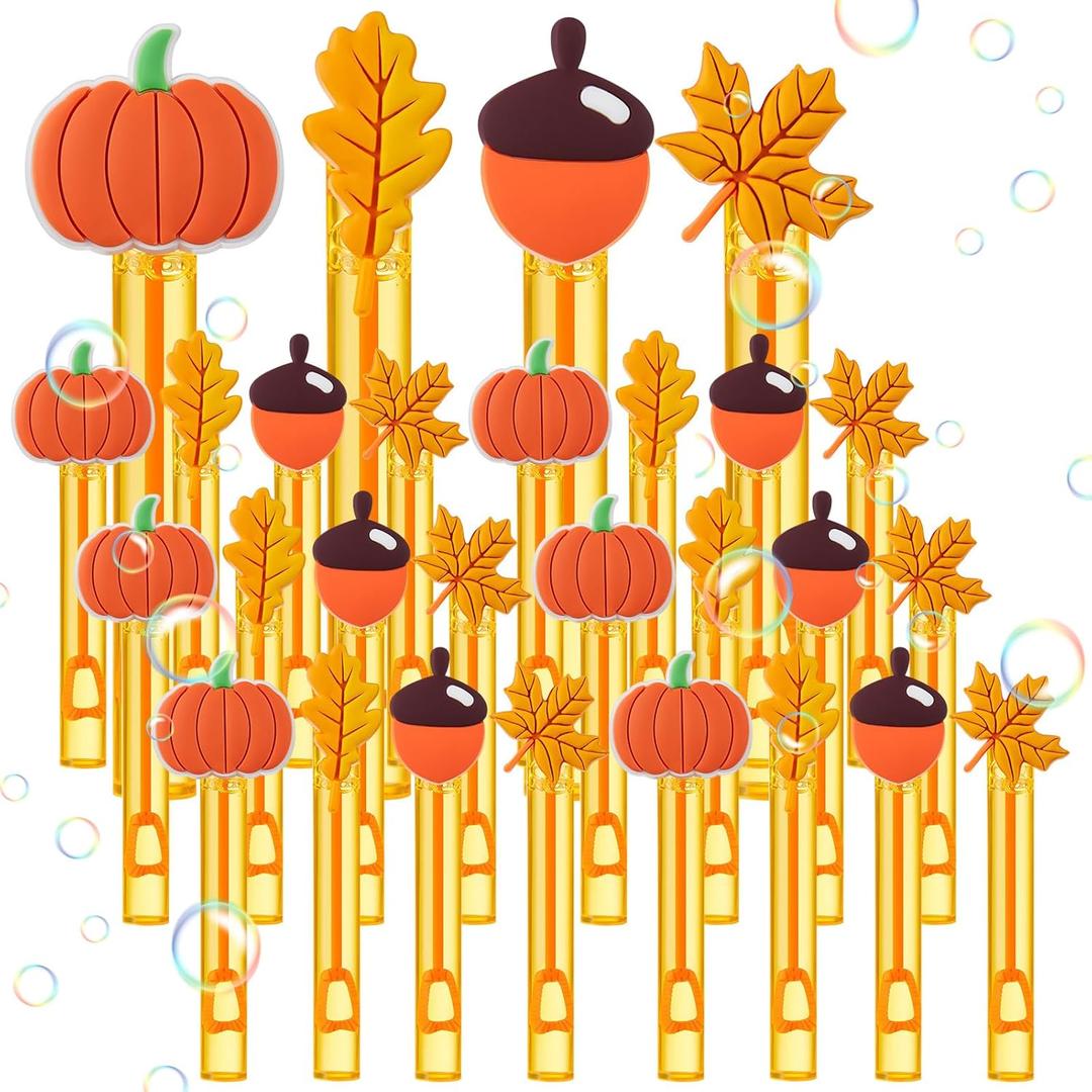 Civaner 24 Pcs Mini Fall Bubble Wands for Kids Pumpkin Chestnuts Fall Leaves Bubble Wands Autumn Thanksgiving Toys Gifts Party Favors for Festival Goodie Treat Bag Fillers Classroom Prizes Supplies