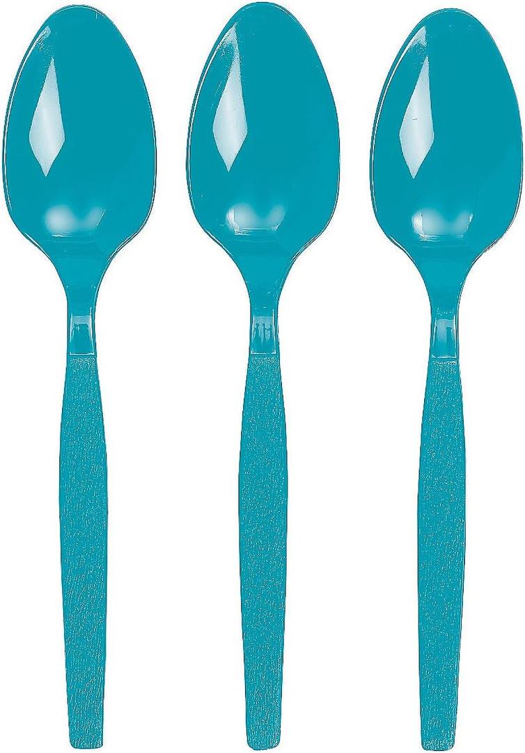 Fun Express - Turquoise Plastic Spoons (50pc) - Party Supplies - Solid Tableware - Cutlery - 50 Pieces