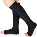 Ailaka Medical Compression Socks with Zipper, Knee High 15-20 mmHg Compression Socks for Women Men, Open Toe Support Socks for Varicose Veins, Edema, Recovery, Pregnant, Nurse (2X-Large (1 Pair), Black)