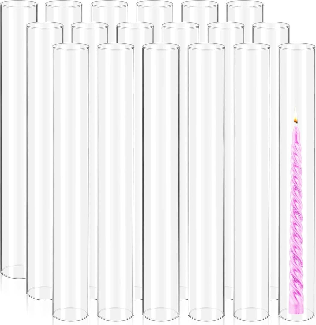 18 Pcs Hurricane Candle Holder Sleeve, H:16" D:2" Bottomless Glass Cylinder Candleholder Tall Clear Glass Cylinder Open Both Ends, Chimney Tube Cover, Open Ended Candle Shade