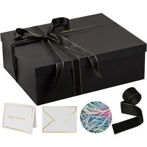 Rinrda Extra Large Gift Box 16.5x13x5.5 inches,Black Gift Boxes with Lids for Presents,Perfect for Birthday,Valentine's Day,Christmas,Anniversaries,Contains Card,Ribbon,Shredded Paper Filler., 1 count