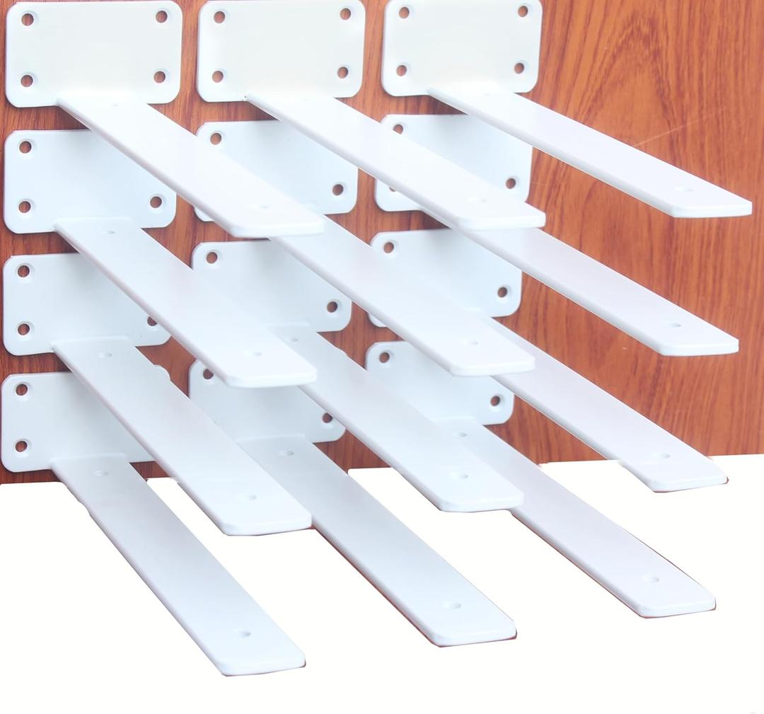 12 Pack - 12 inch White Hidden L Shelf Bracket (1/5 Inch Thicked) Iron Floating Shelf Brackets Rustic Industrial Metal Brackets for Shelf Support
