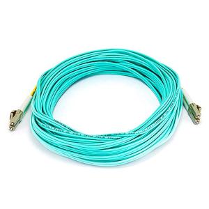 Monoprice Fiber Optic Cable - 15 Meter - Aqua | LC to LC, OM3, 50/125 Type, Multi Mode, 10Gb, Duplex